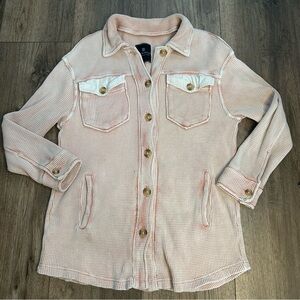 Bagatelle Women’s Peach Button-Up Shacket, Waffle Thermal Knit, Small